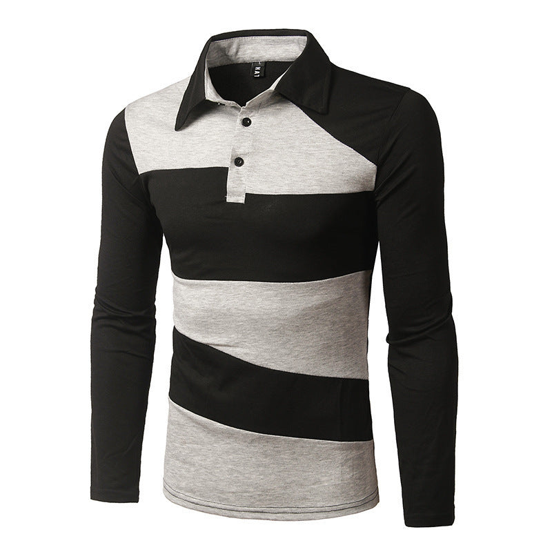 Men's Fashion Striped Slim Long Sleeve Lapel Polo Shirt Men's Long Sleeve Spring Snd Autumn