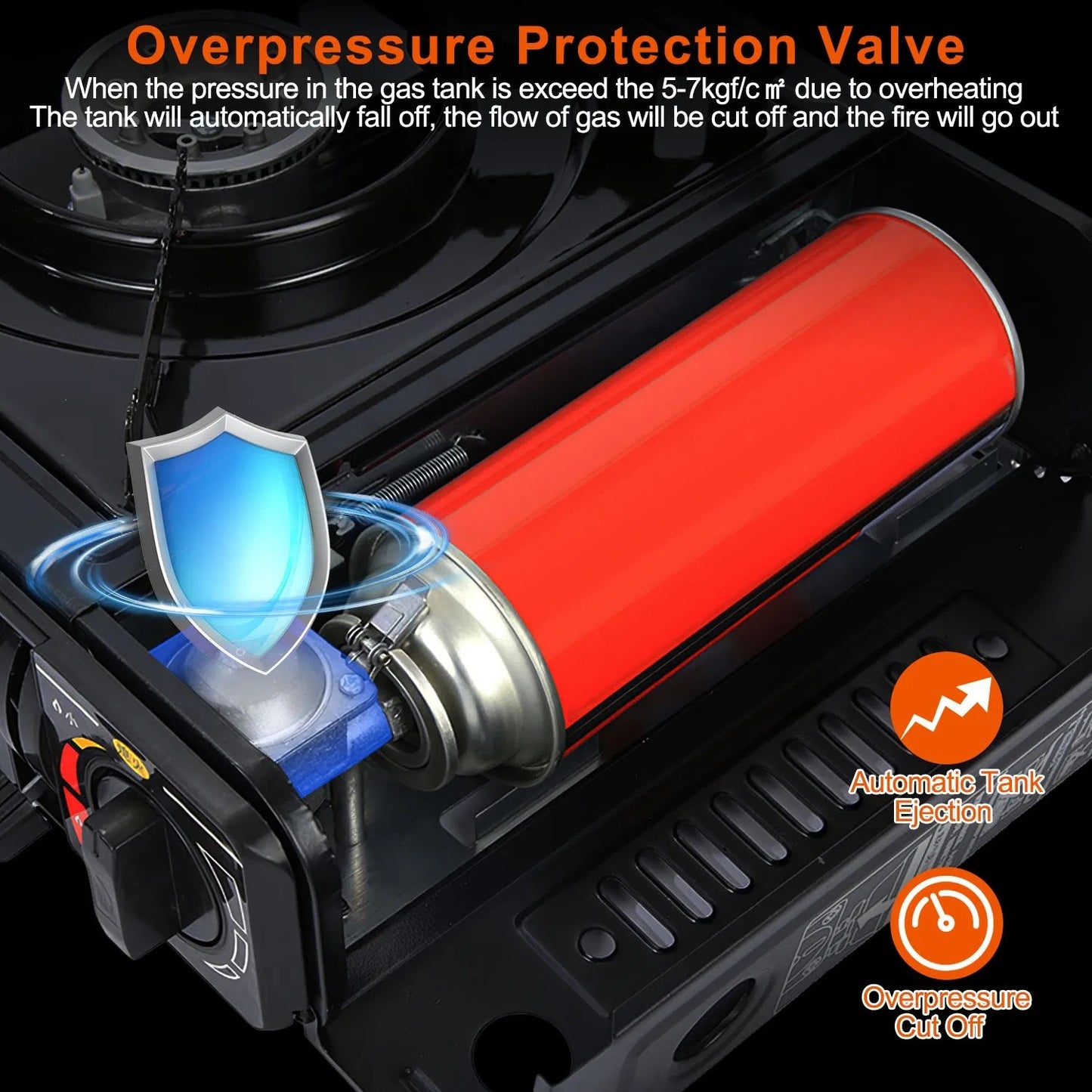 3300W Portable Camping Stove Butane Canister Dual Fuel Burner Piezo Electric Ignition Single Burner With Automatic Tank Ejection Overpressure Cut Off Carry Case For Camping Hiking Picnic Fishing