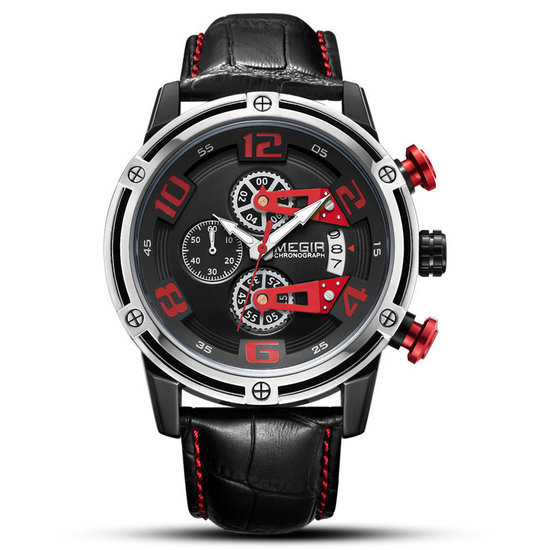 Sports Multifunctional Chronograph Calendar Leather Men's Watch
