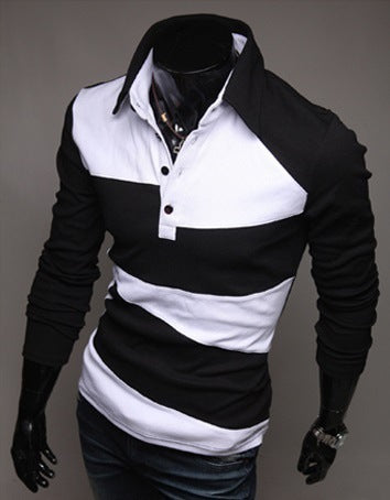 Men's Fashion Striped Slim Long Sleeve Lapel Polo Shirt Men's Long Sleeve Spring Snd Autumn