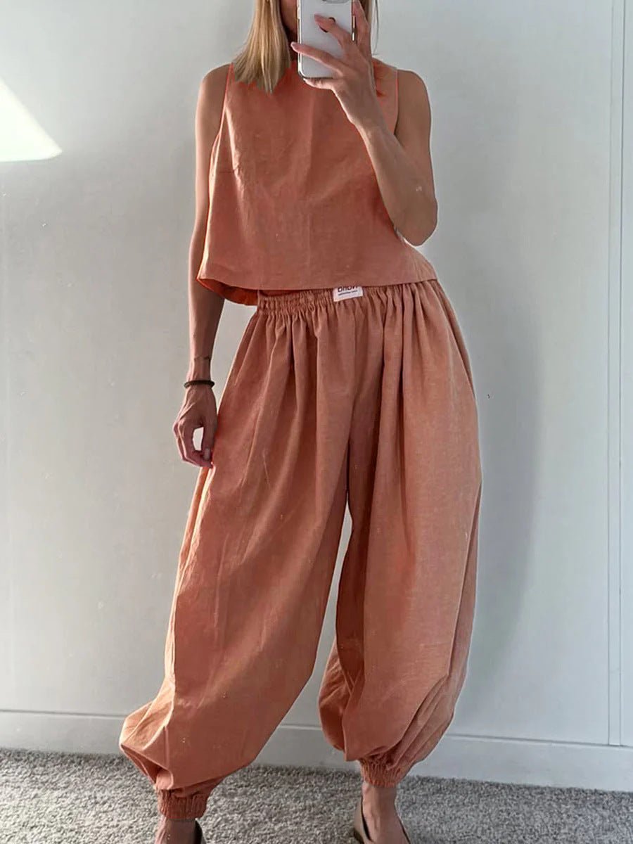 Sleeveless Top Loose Trousers Women's Suit