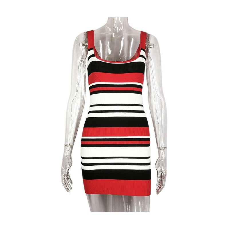 Women's Sexy Backless Versatile Fashion Striped Hot Girl Sling Dress