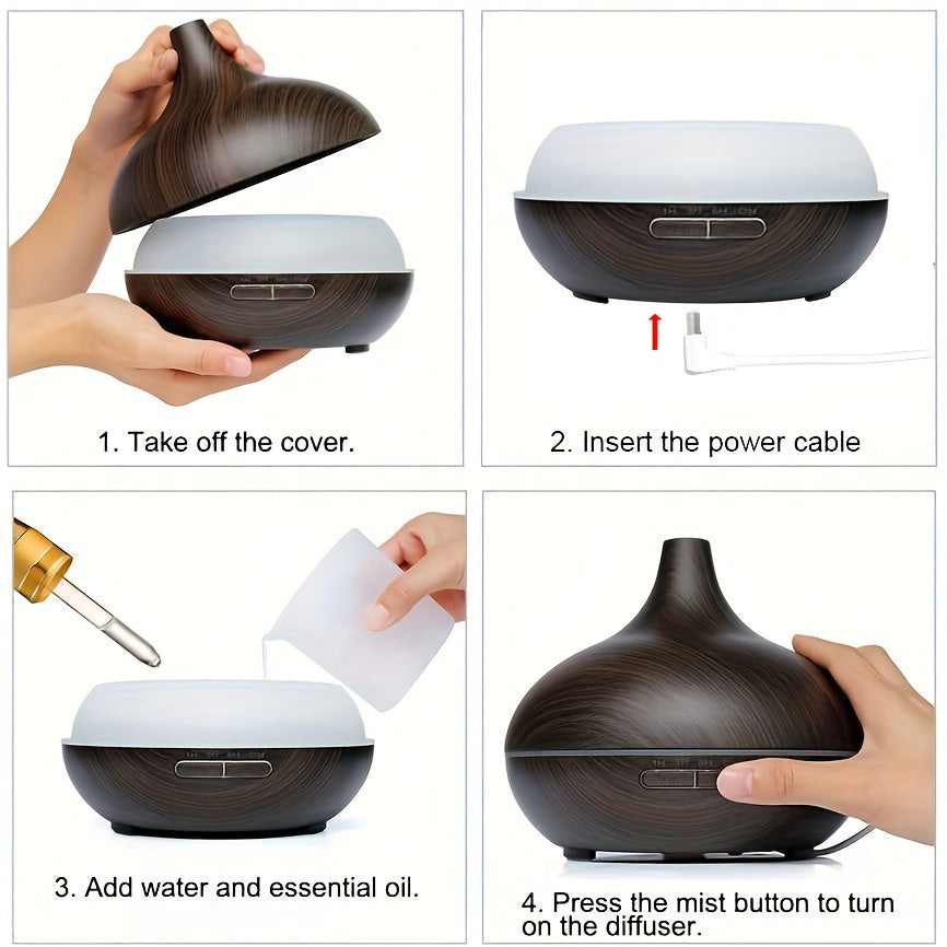 550ML Aromatherapy Oil Diffuser, Auto Shut-Off When Water Runs Out - Essential Oil Aromatherapy Diffuser With 6 Bottles Of 10ML Essential Oil Set --Sales On Temu And Shein Are Prohibited