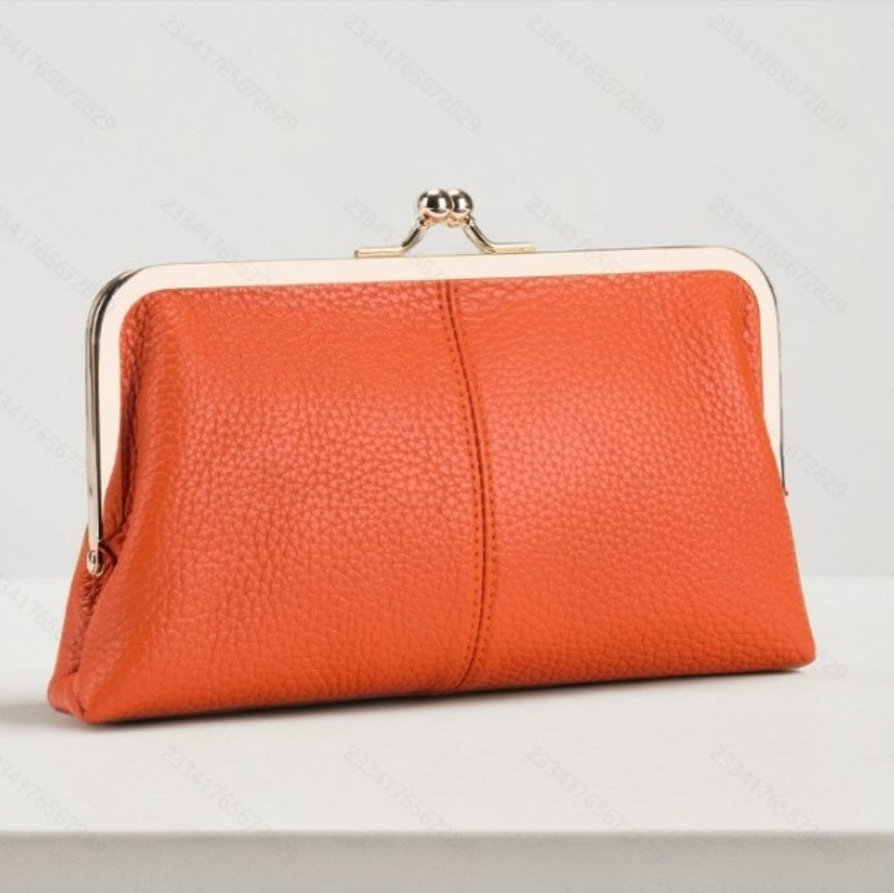 Wallet For Women, Genuine Leather Coin Purse Kiss Lock Wallets With Zipper Coin Pocket, Multi-card Slots Card Holder