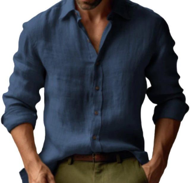 European And American Solid Color Men's Shirt Long Sleeve