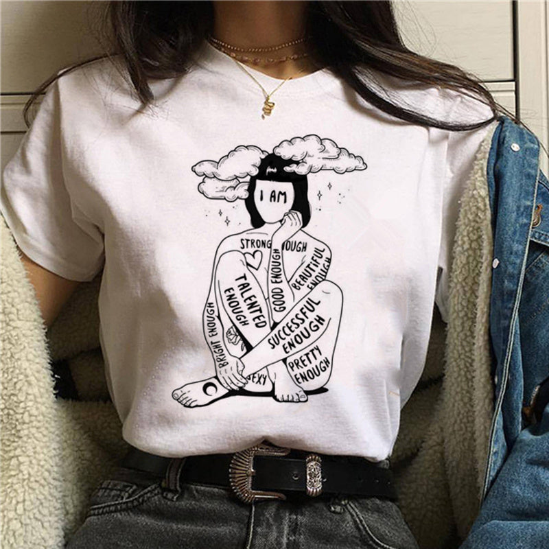 Women's Printed Feminism Print Ladies Short Sleeve T-shirt