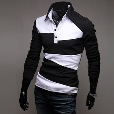 Men's Fashion Striped Slim Long Sleeve Lapel Polo Shirt Men's Long Sleeve Spring Snd Autumn