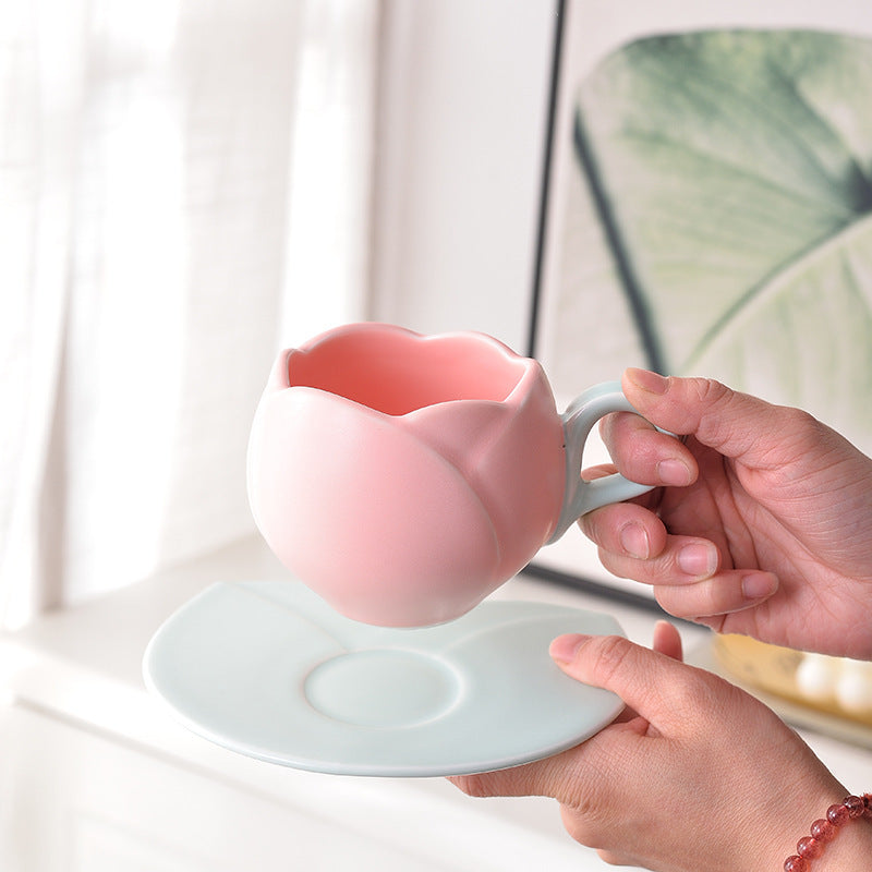 Ins Retro Tulip Coffee Cup And Saucer Set