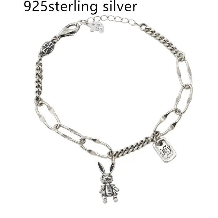 Minimal Design Sense Bracelet For Women Sterling Silver Luck Bear Bunny Letters