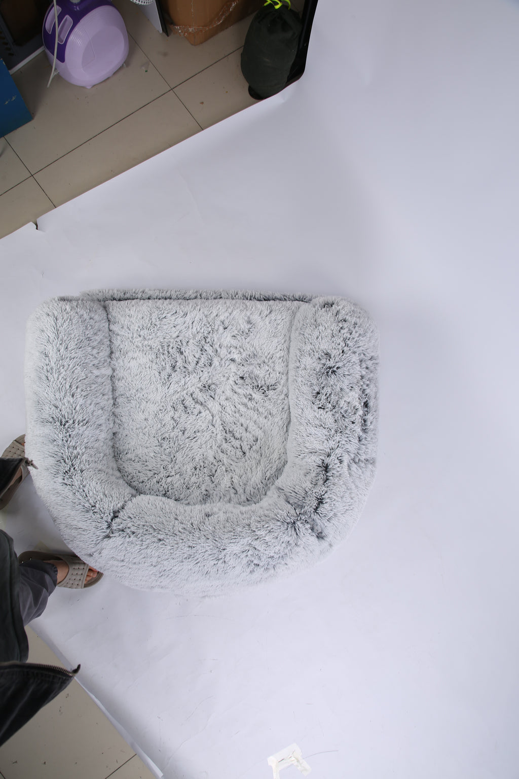 1Pc Large Foldable Human Size Dog Bed With Pillow Blanket Flurry Plush Napping Human-Sized Dog Bed Machine Washable Zipped Removable Cover For Pets Kids Adults Grey 71x45x10in