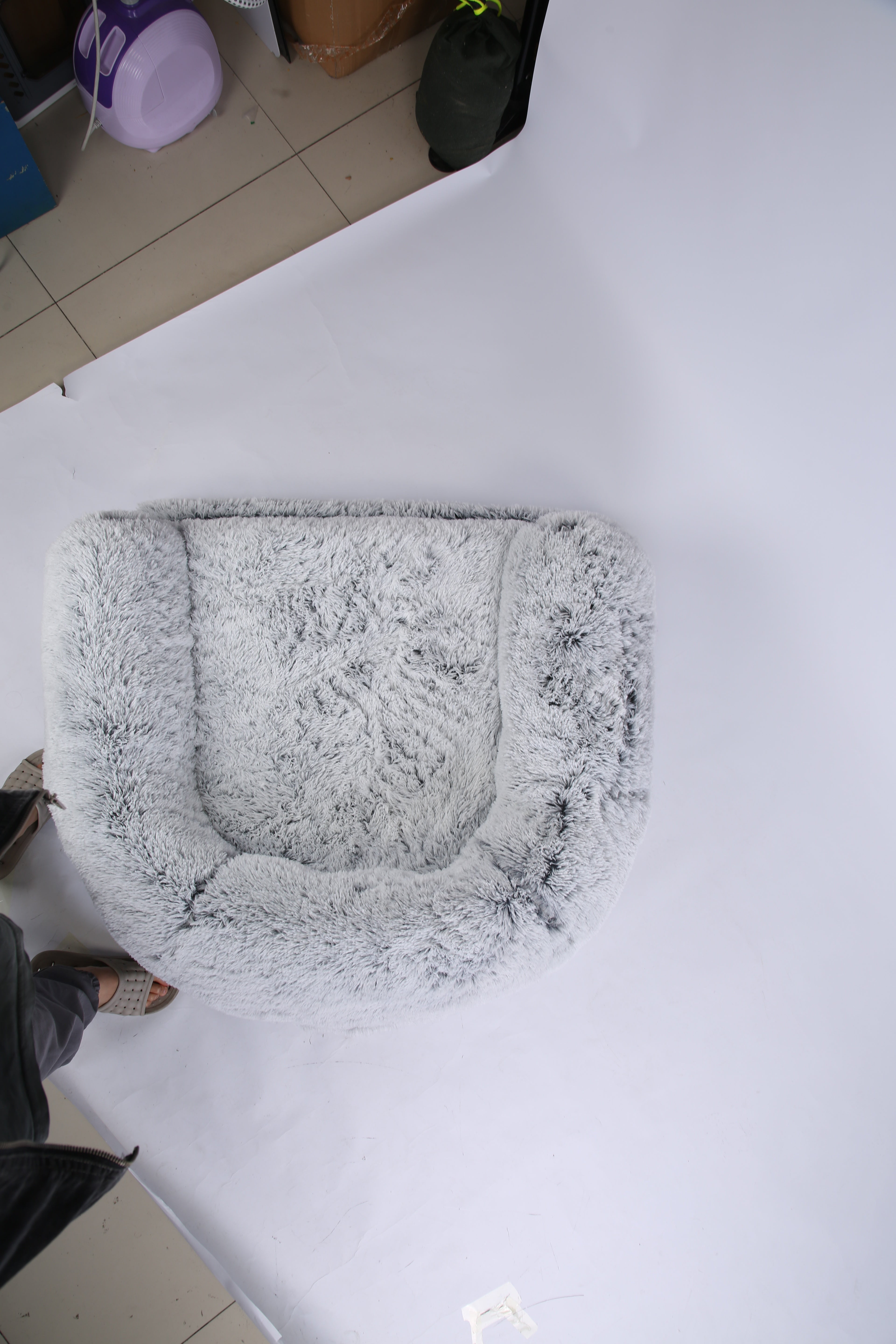 1Pc Large Foldable Human Size Dog Bed With Pillow Blanket Flurry Plush Napping Human-Sized Dog Bed Machine Washable Zipped Removable Cover For Pets Kids Adults Grey 71x45x10in