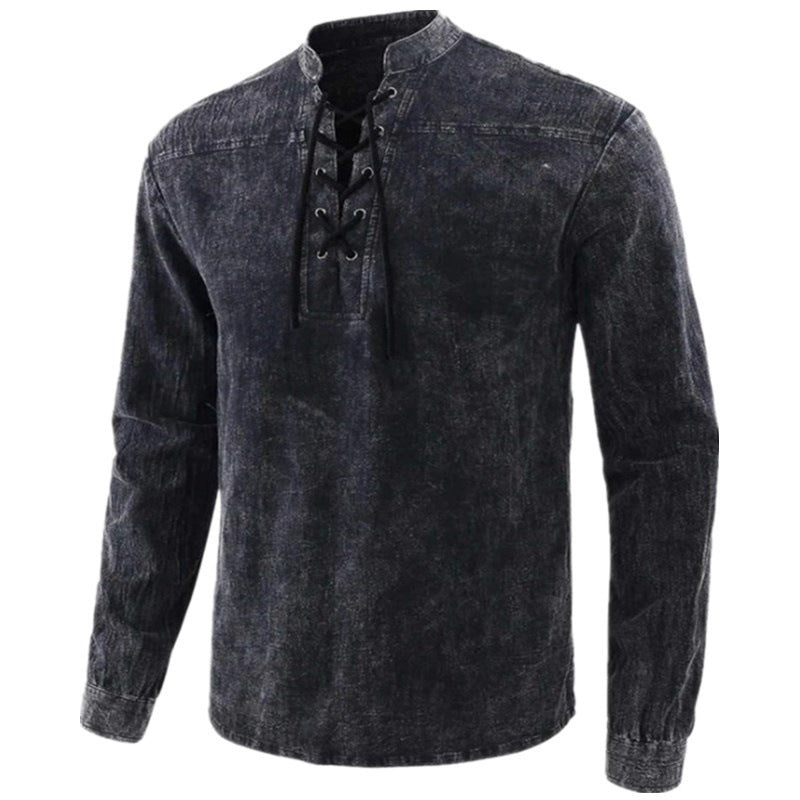 Stand Collar Retro Drawstring Casual Sports T-shirt