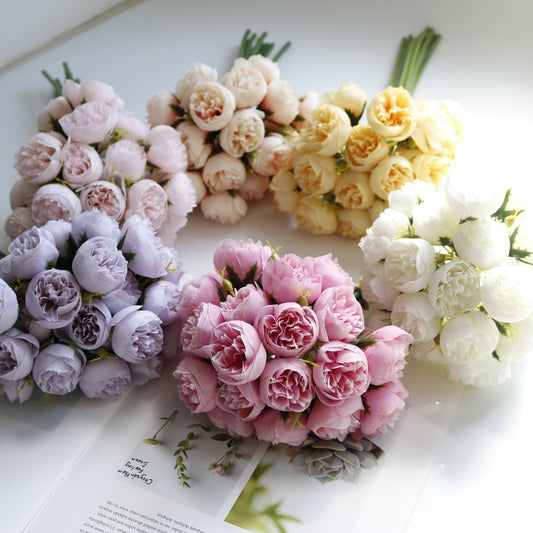 27 Head Tea Rose Bouquet Simulation Fake Flower Wedding Bouquet Home Decoration