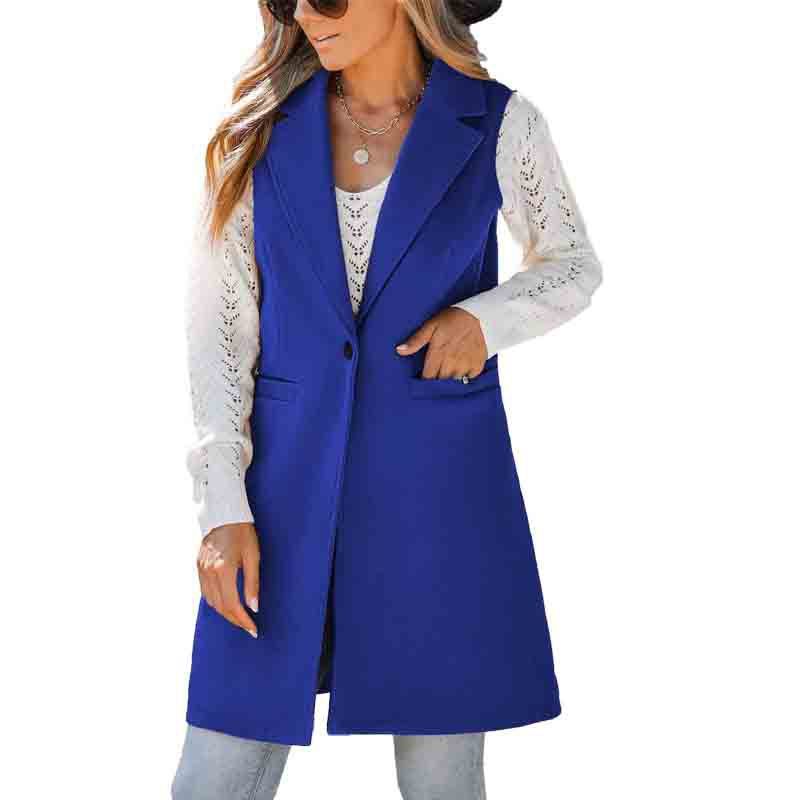 European And American Fall And Winter Lapels Button Sleeveless Woolen Coat For Women