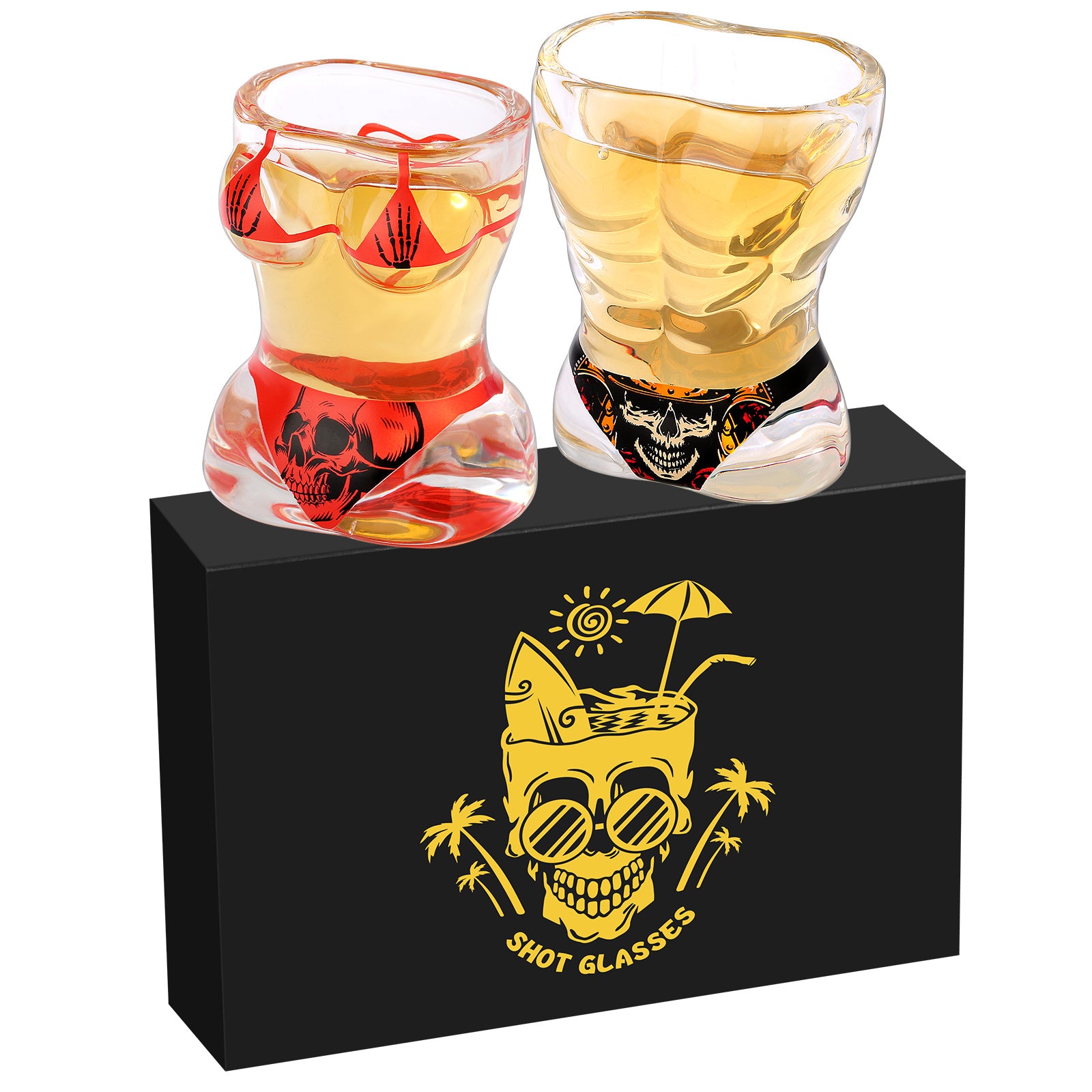 2 Pieces, Black Muscle Men's And Red Bikini Skull Style Glass Small Wine Glasses Bar Tools Christmas Gift, Halloween Gift, Birthday Gift, Company Party Gift, Universal Gift