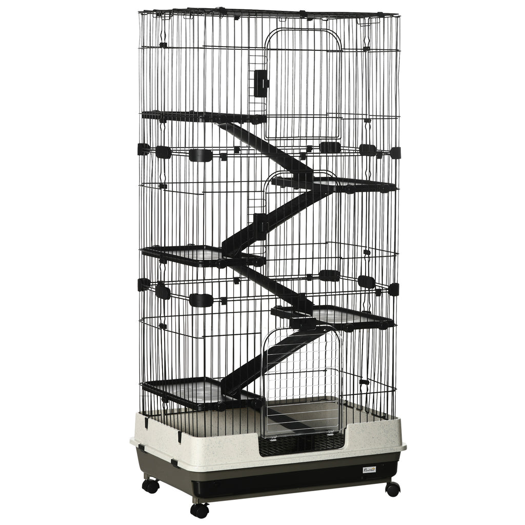 32L 6-Level Small Animal Cage Rabbit Hutch With Wheels Slide-out Tray Black For Bunny Chinchillas Ferret