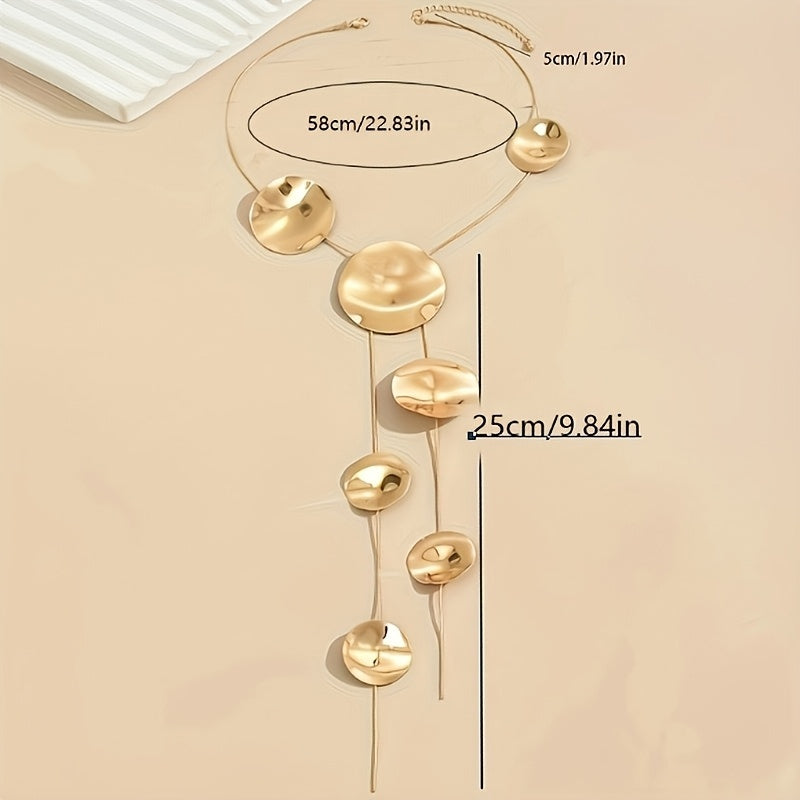 Textured Disc Necklace, Handmade Multi-layer Pendant Chain Women's Jewelry, Rust-proof And Hypoallergenic Designer Accessory For Party Daily Wear