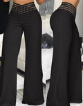Women's Hollow Belt High Waist Casual Straight Loose Trousers Wide Leg Pants