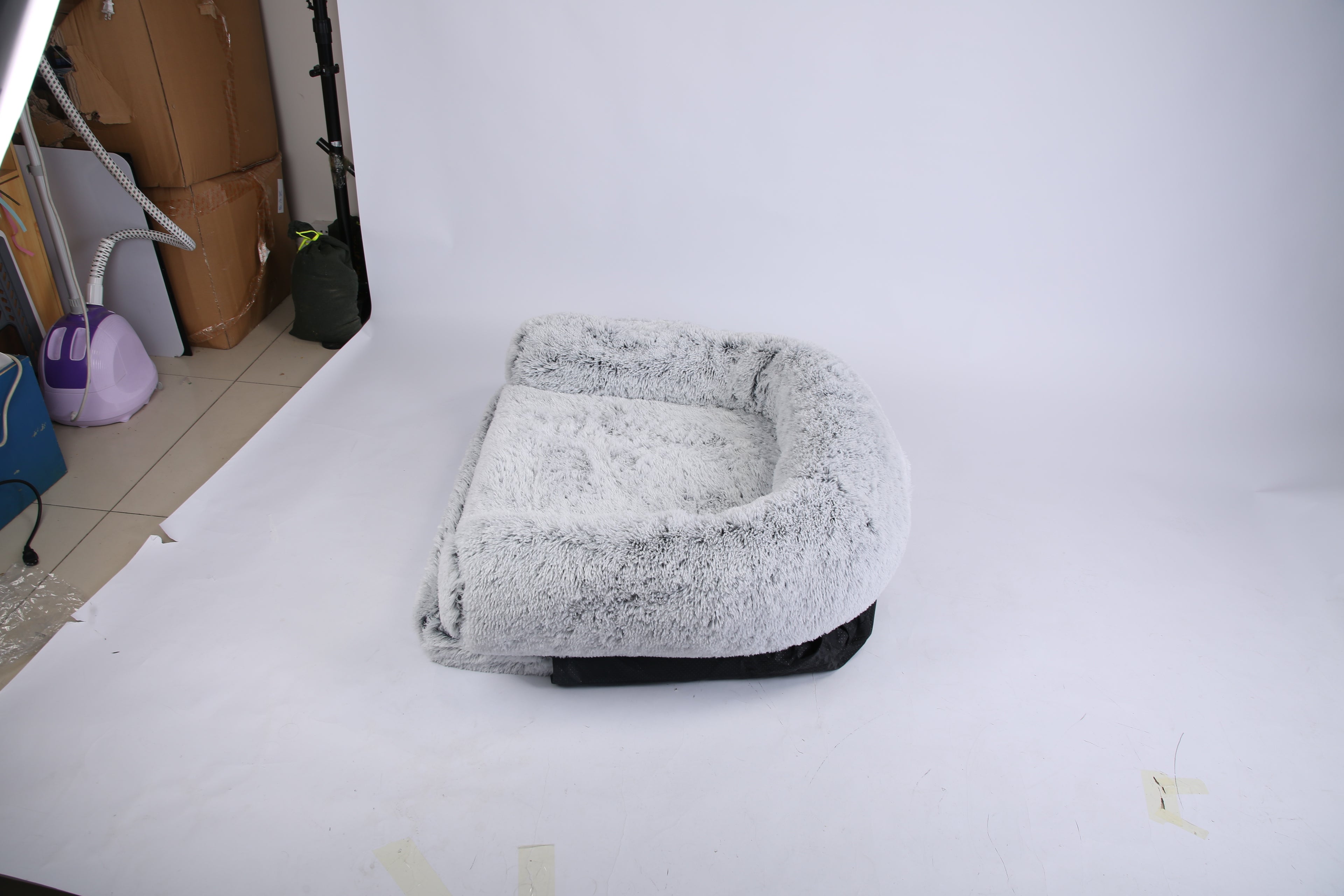 1Pc Large Foldable Human Size Dog Bed With Pillow Blanket Flurry Plush Napping Human-Sized Dog Bed Machine Washable Zipped Removable Cover For Pets Kids Adults Grey 71x45x10in