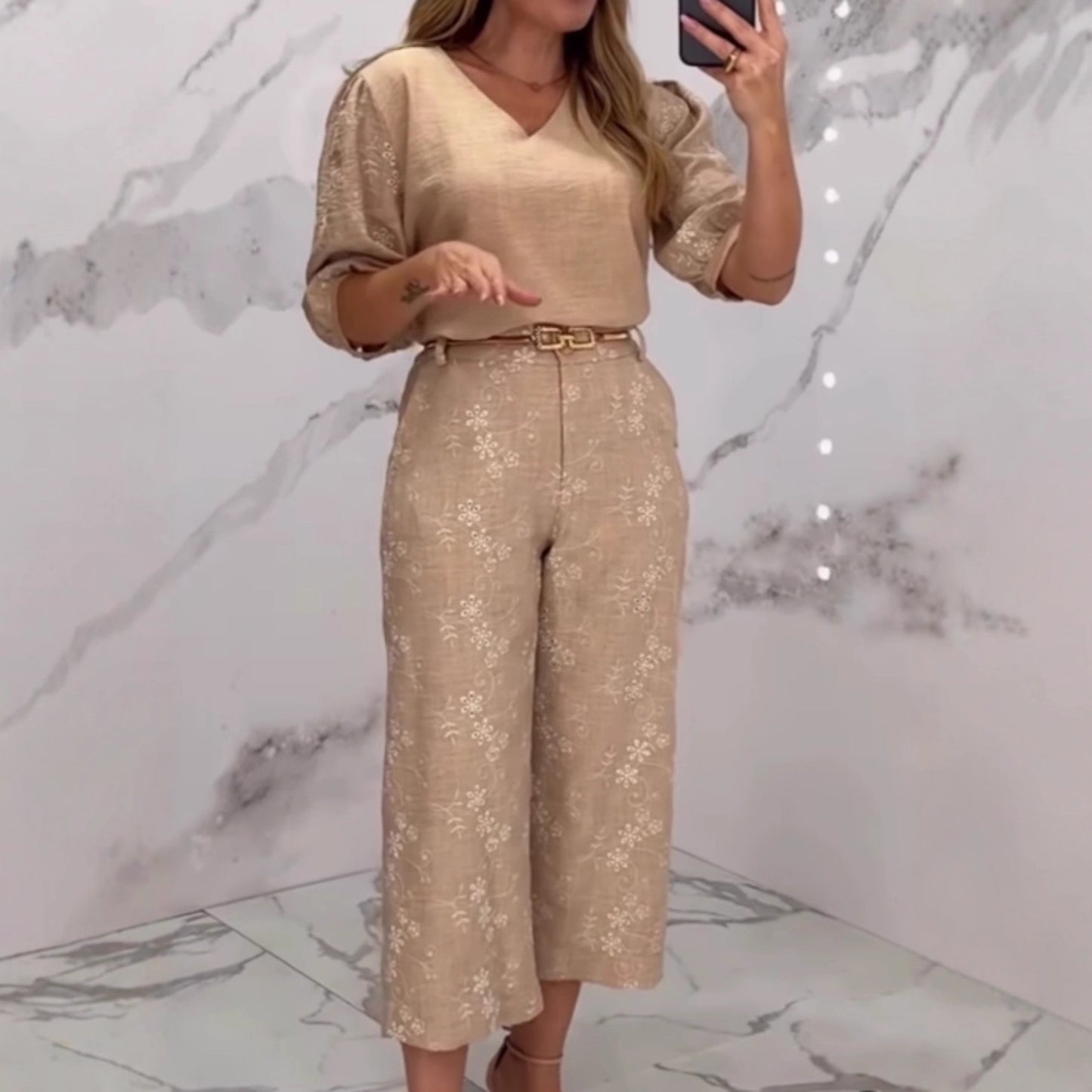 Lace European Temperament Top Wide-leg Straight Trousers Women's Suit