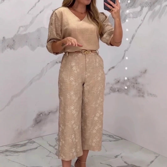 Lace European Temperament Top Wide-leg Straight Trousers Women's Suit