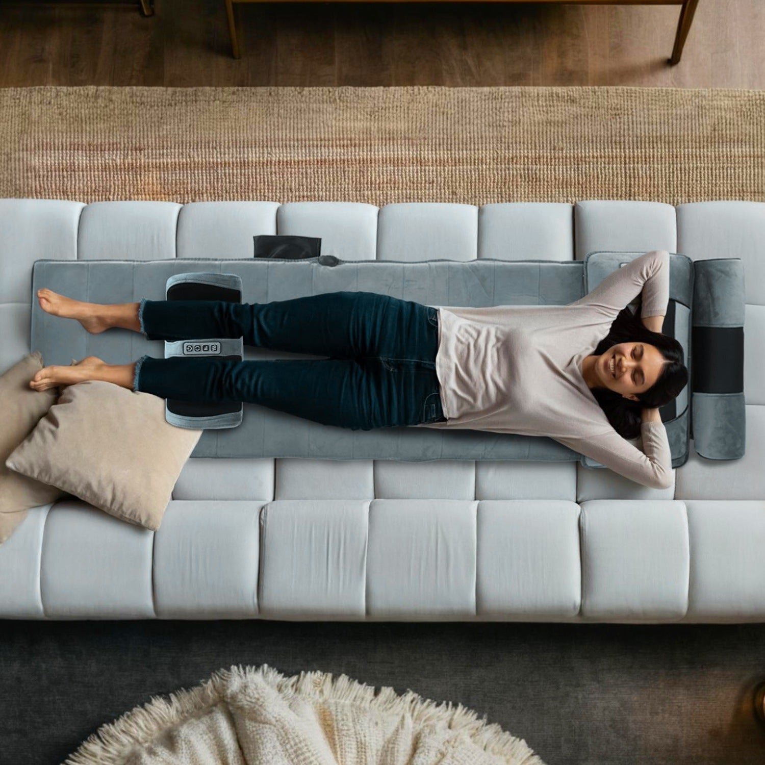 1Set Full Body Electric Massage Mat Heating Vibration Massage Pad Cushion Back Massage Mattress Chair Pad With Neck Foot Massage Head Pillow And Cloth Lumbar Pillow Timer Anti-Slip Bottom