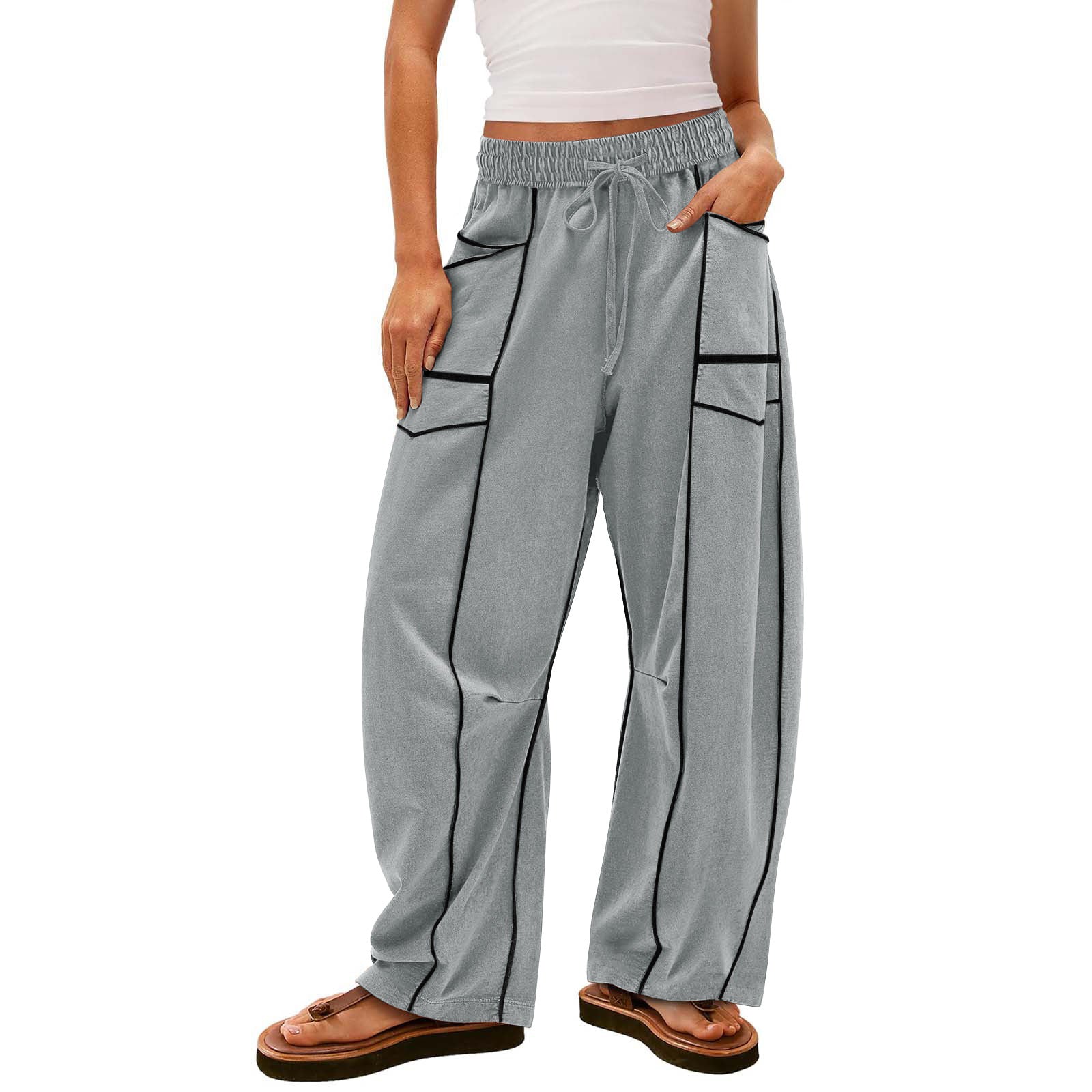 Women's Loose Wide Leg Pants Casual Summer Wide Leg Pants Drawstring Waist Casual Pants Sweatpants