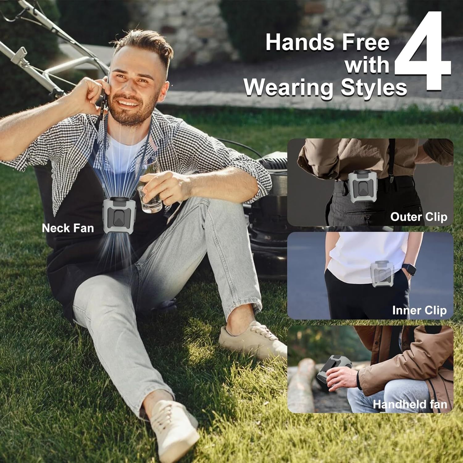 10000mAh Portable Waist Fan, Clip On Wearable Belt Personal Fan, Rechargeable Battery Powered, With 5 Speed Levels And A Flashlight, Suitable For Outdoor Camping And Traveling Gray