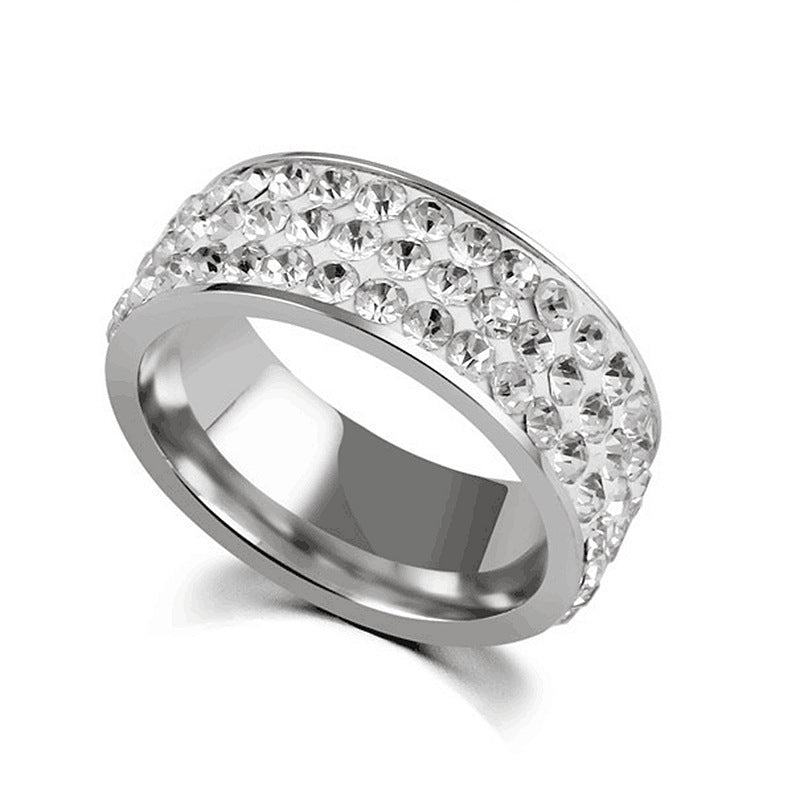 Five Row Diamond Fashion Stainless Steel Couple Ring Yiwu Jewelry