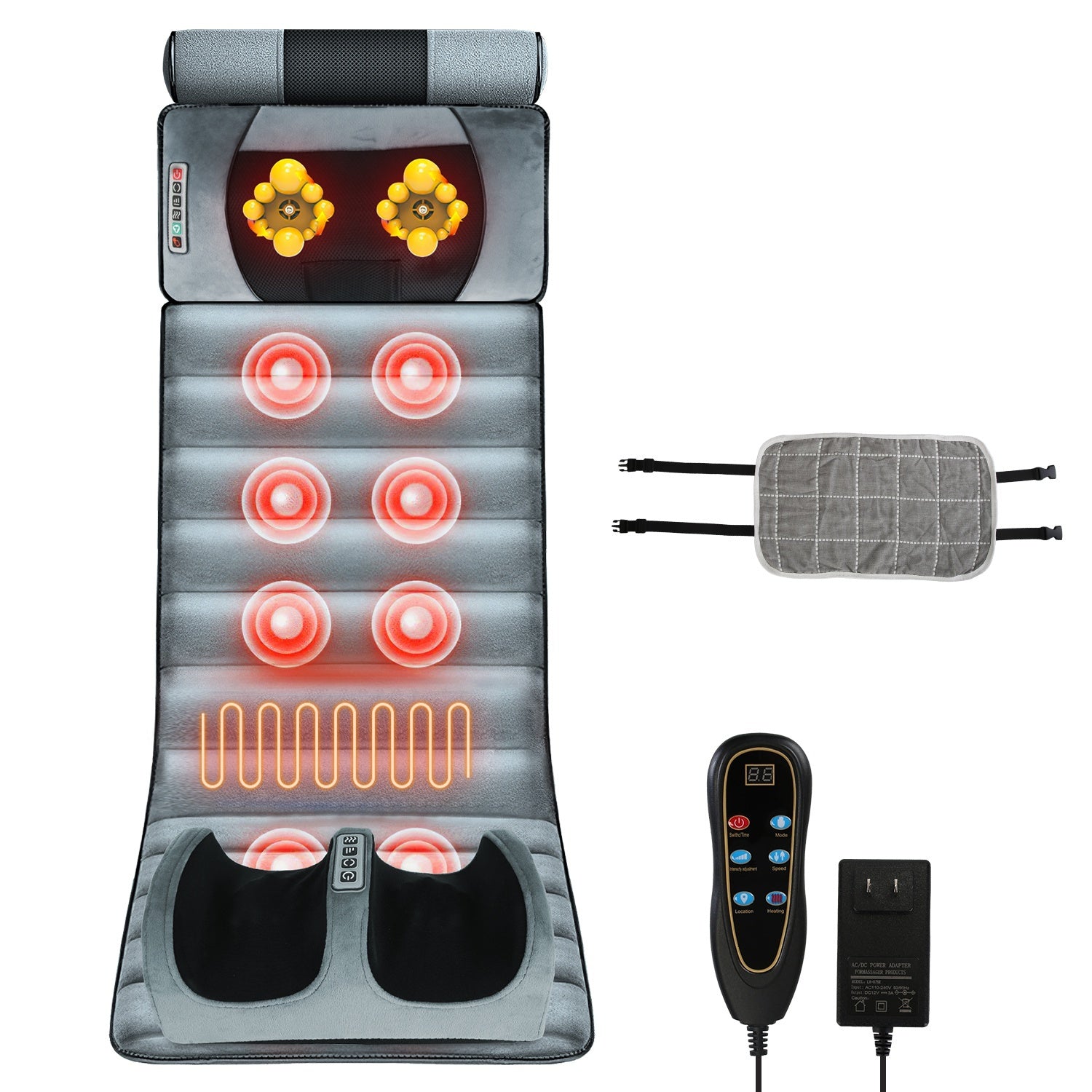 1Set Full Body Electric Massage Mat Heating Vibration Massage Pad Cushion Back Massage Mattress Chair Pad With Neck Foot Massage Head Pillow And Cloth Lumbar Pillow Timer Anti-Slip Bottom