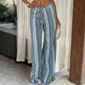Women's High Waist Striped Cotton And Linen Trousers Casual Beach Vacation