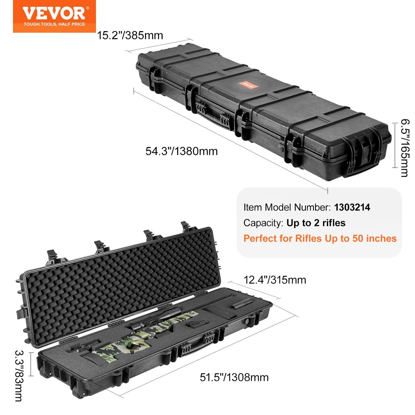 Tactical Range Case, Outdoor Tactical Hard Case With 3 Layers Fully-protective Foams, 50 Inch Lockable Hard Tactical Range Case With Wheels, IP67 Waterproof & Crushproof