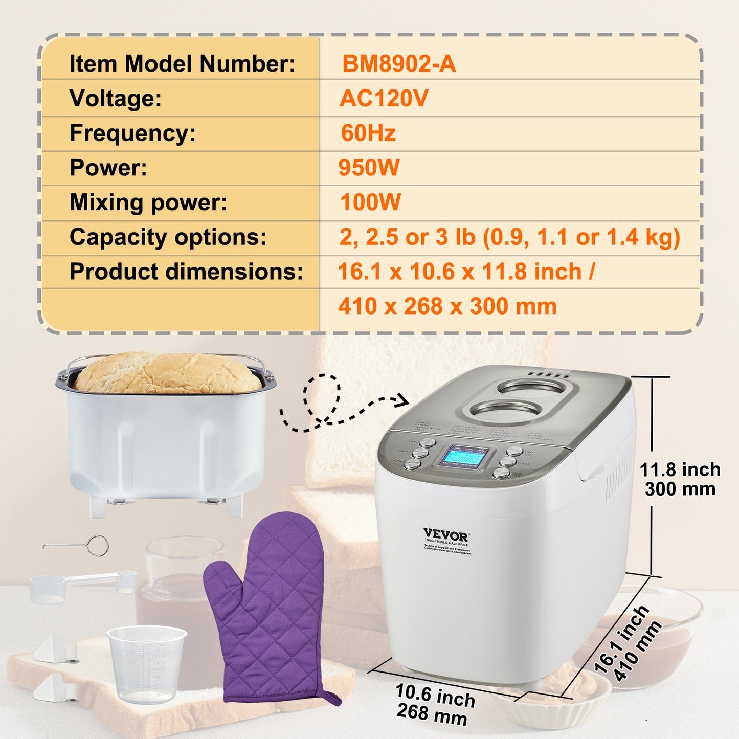 Bread Maker, 15-in-1 3LB Dough Machine, Nonstick Ceramic Pan Automatic Breadmaker With Gluten Free Setting, Whole Wheat Bread Making, Digital, Programmable, 3 Loaf Sizes, 3 Crust Colors, White