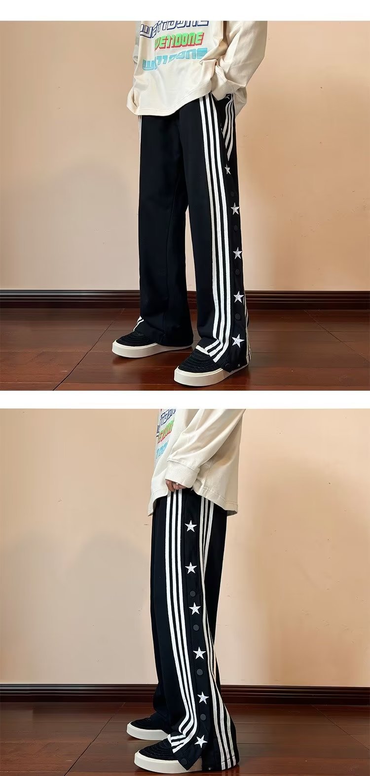 Striped Breasted XINGX Casual Pants Loose Straight Sports Trousers