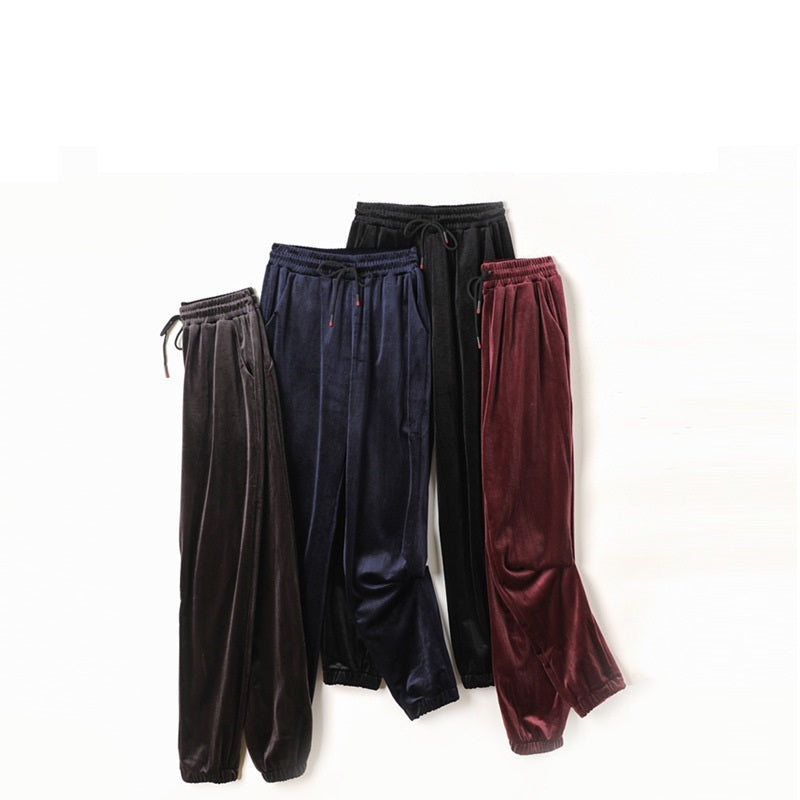 Gold velvet casual pants plus cashmere