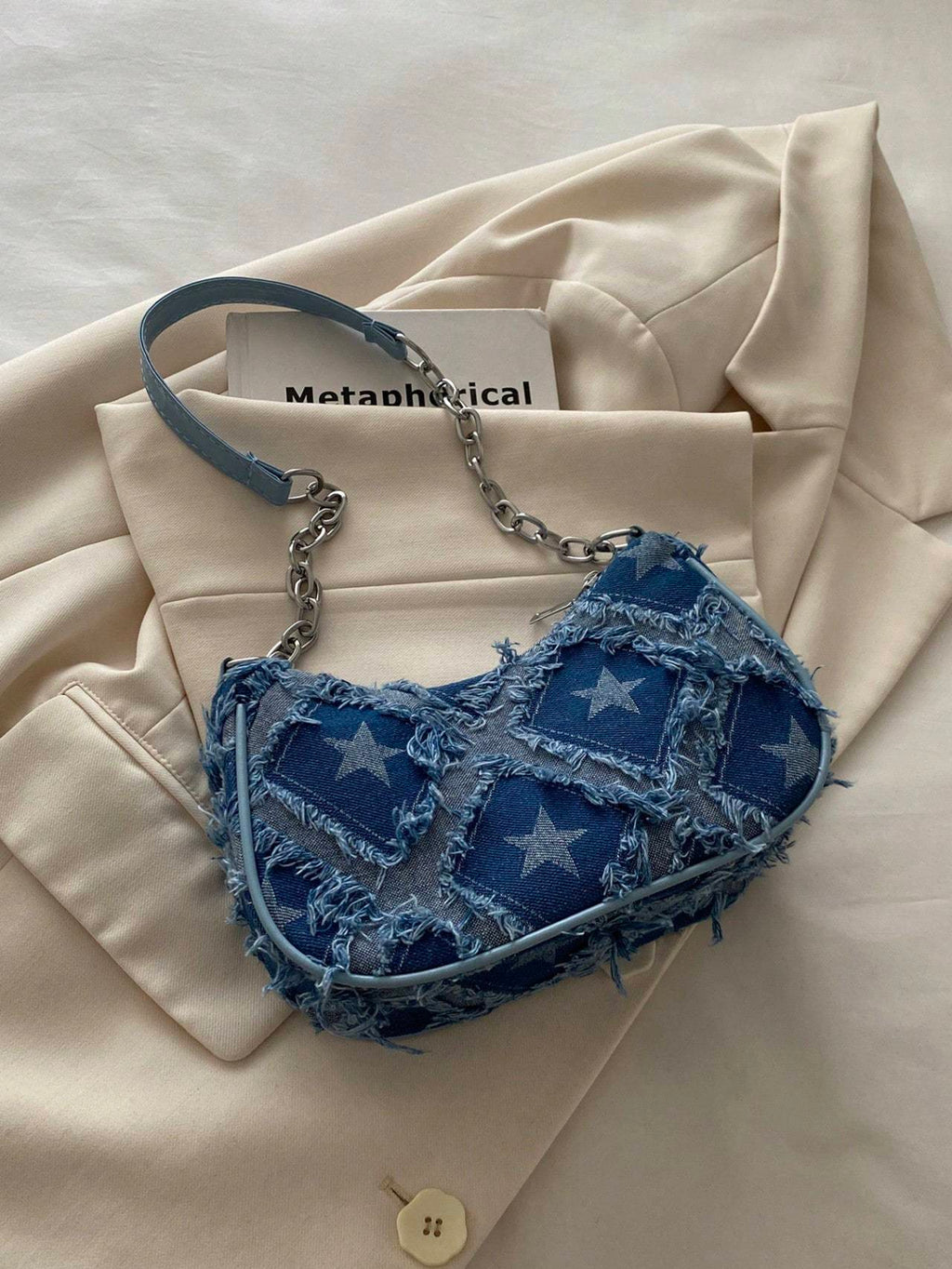Fashionable And Stylish Design, Casual Personality, Gradient Star Denim Chain, Crossbody Shoulder Small Square Women's Bag
