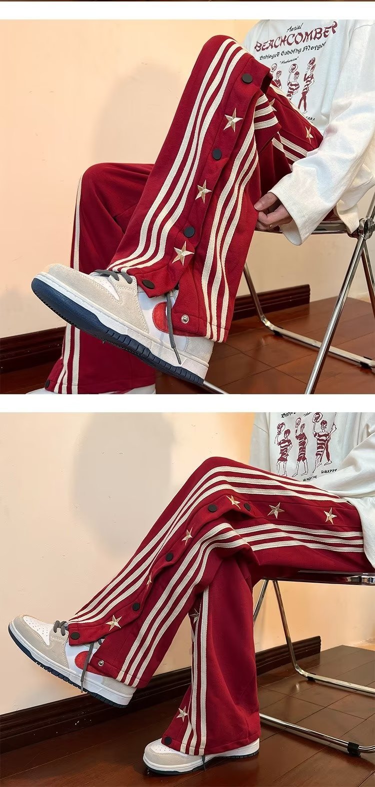 Striped Breasted XINGX Casual Pants Loose Straight Sports Trousers