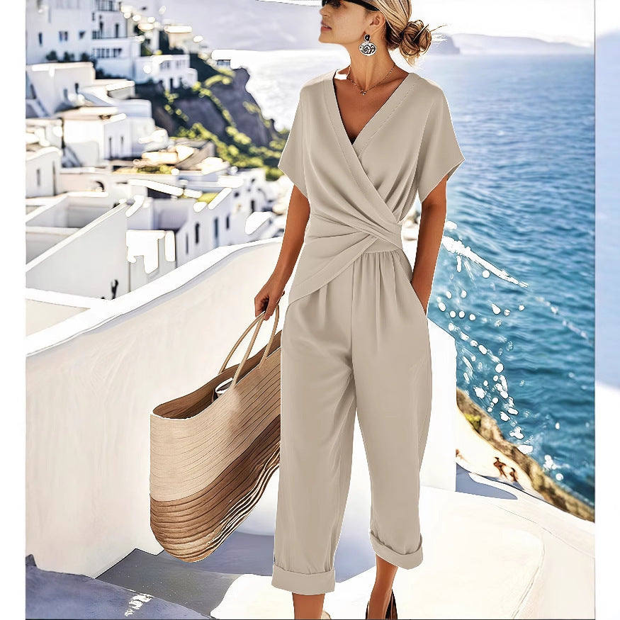 Fashion Solid Color Irregular Short Sleeve Suit