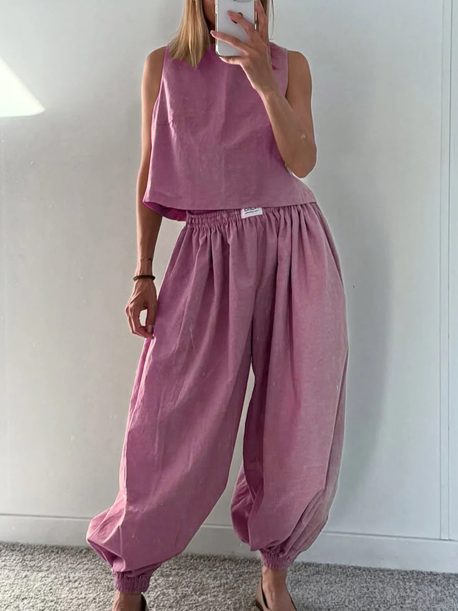 Sleeveless Top Loose Trousers Women's Suit