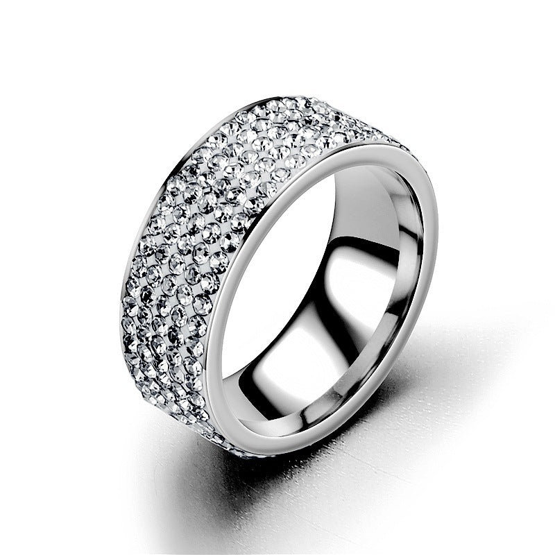 Five Row Diamond Fashion Stainless Steel Couple Ring Yiwu Jewelry