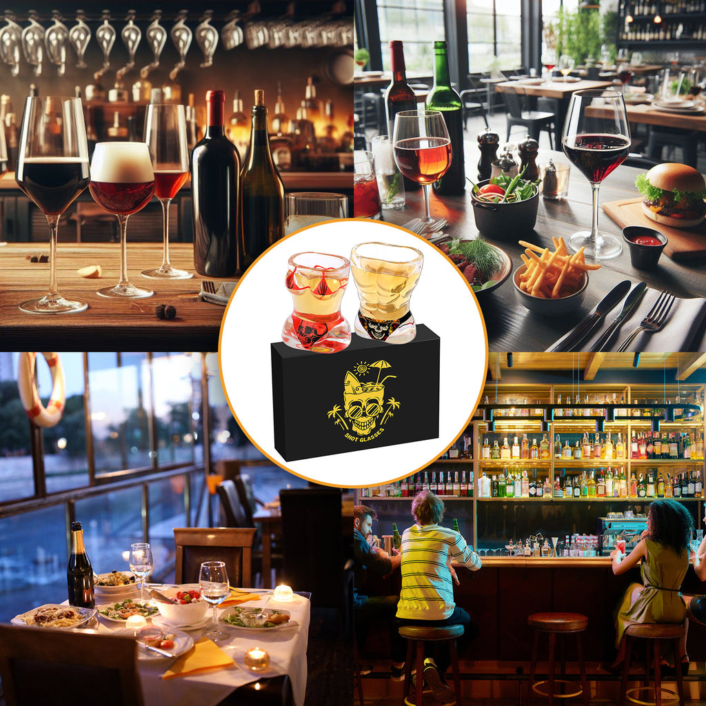 2 Pieces, Black Muscle Men's And Red Bikini Skull Style Glass Small Wine Glasses Bar Tools Christmas Gift, Halloween Gift, Birthday Gift, Company Party Gift, Universal Gift