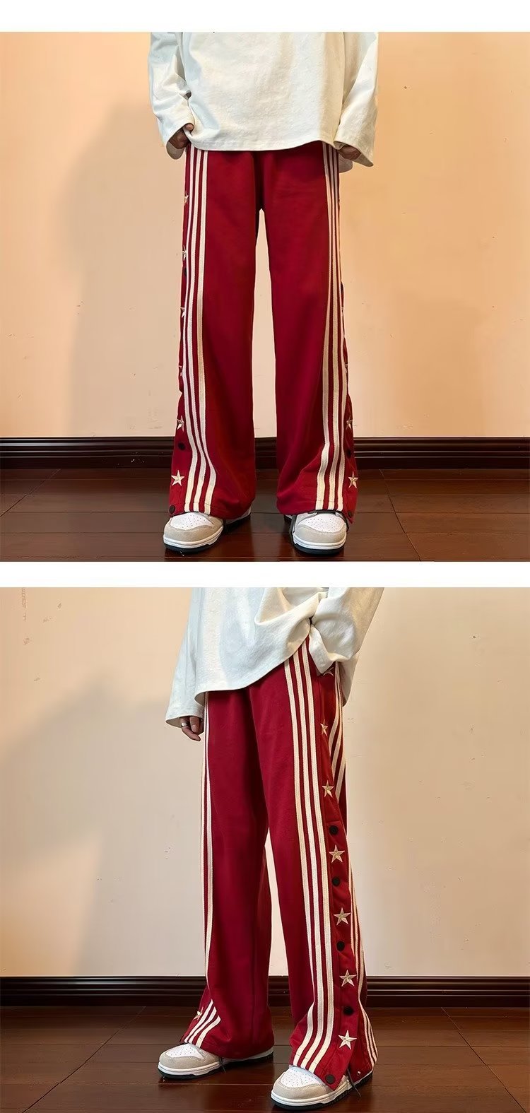 Striped Breasted XINGX Casual Pants Loose Straight Sports Trousers
