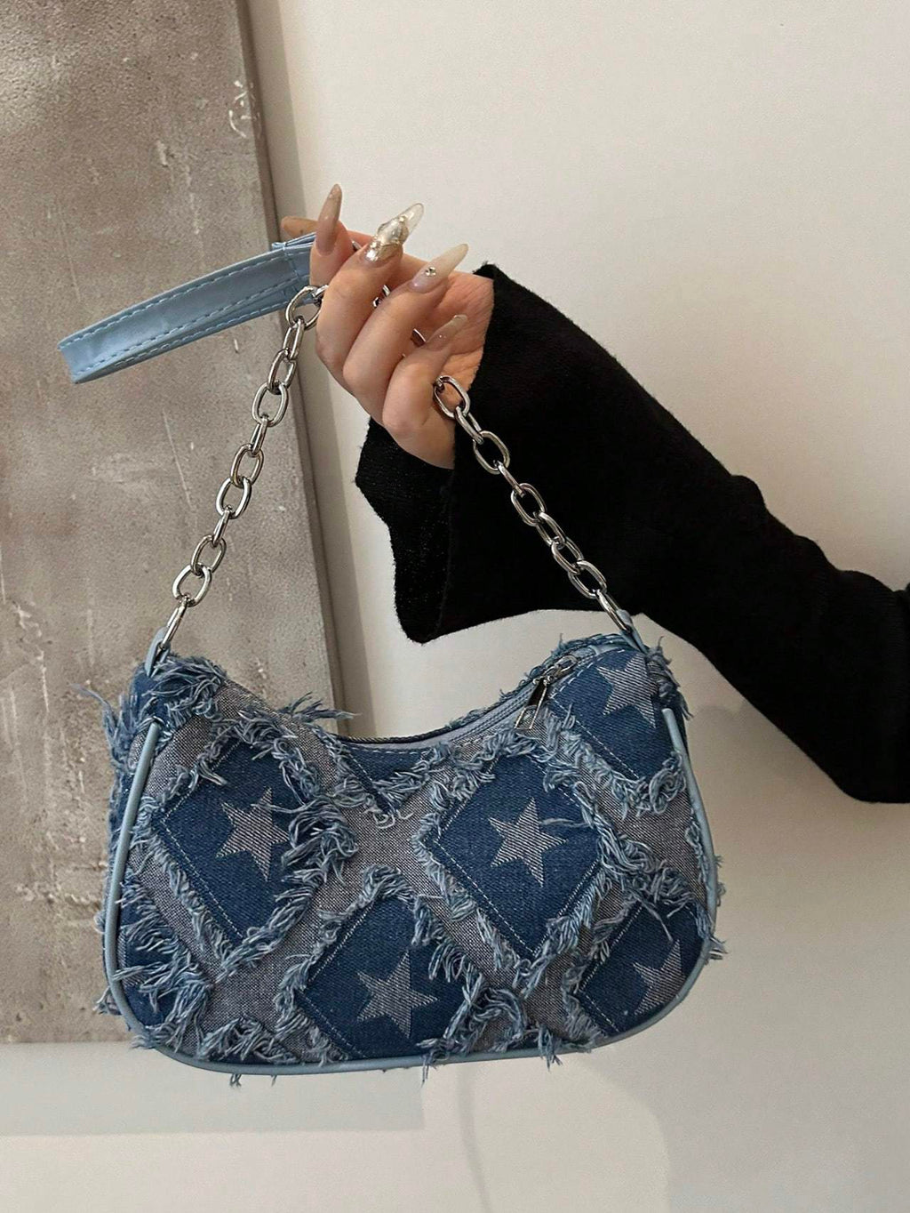 Fashionable And Stylish Design, Casual Personality, Gradient Star Denim Chain, Crossbody Shoulder Small Square Women's Bag