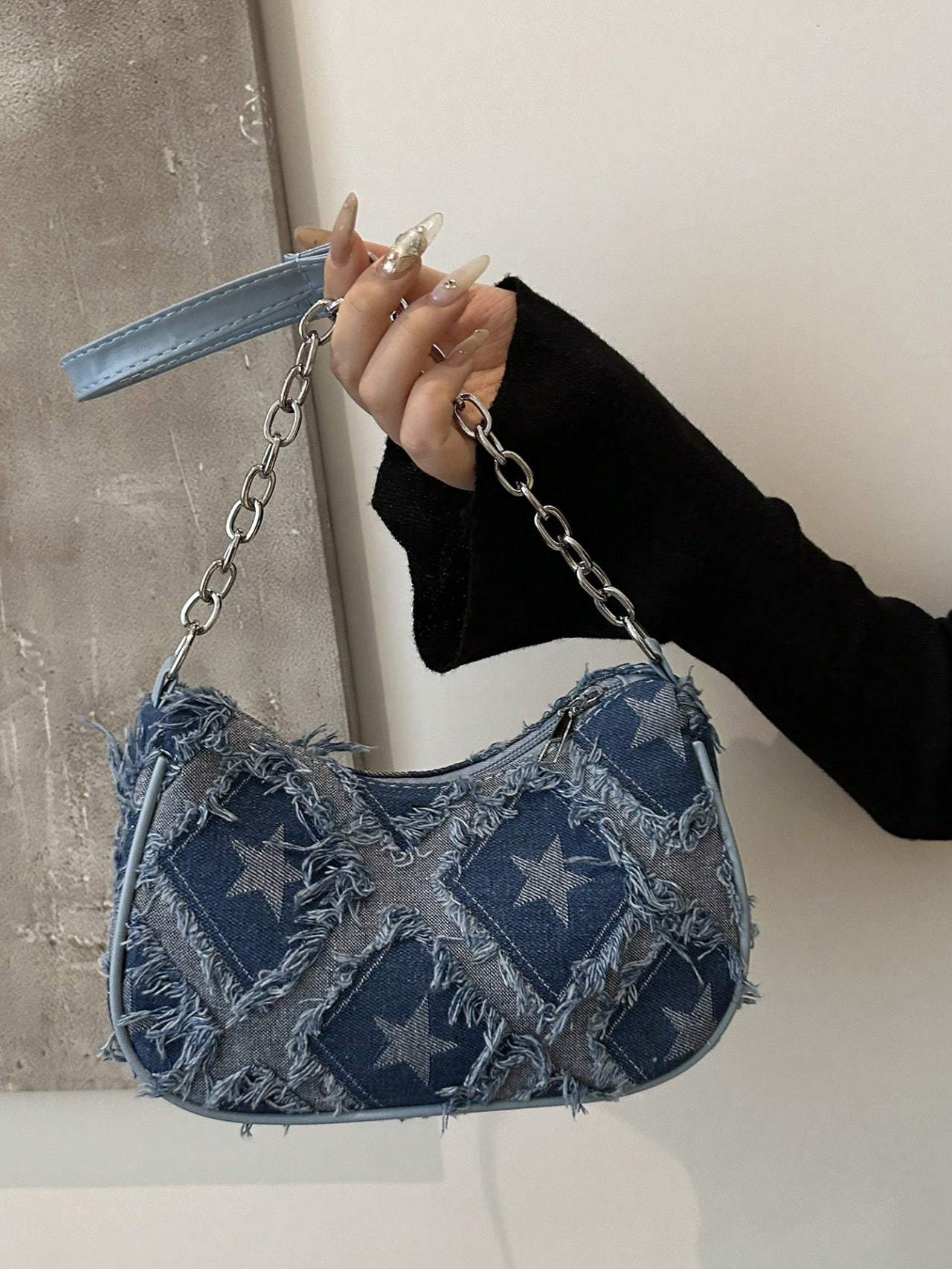 Fashionable And Stylish Design, Casual Personality, Gradient Star Denim Chain, Crossbody Shoulder Small Square Women's Bag