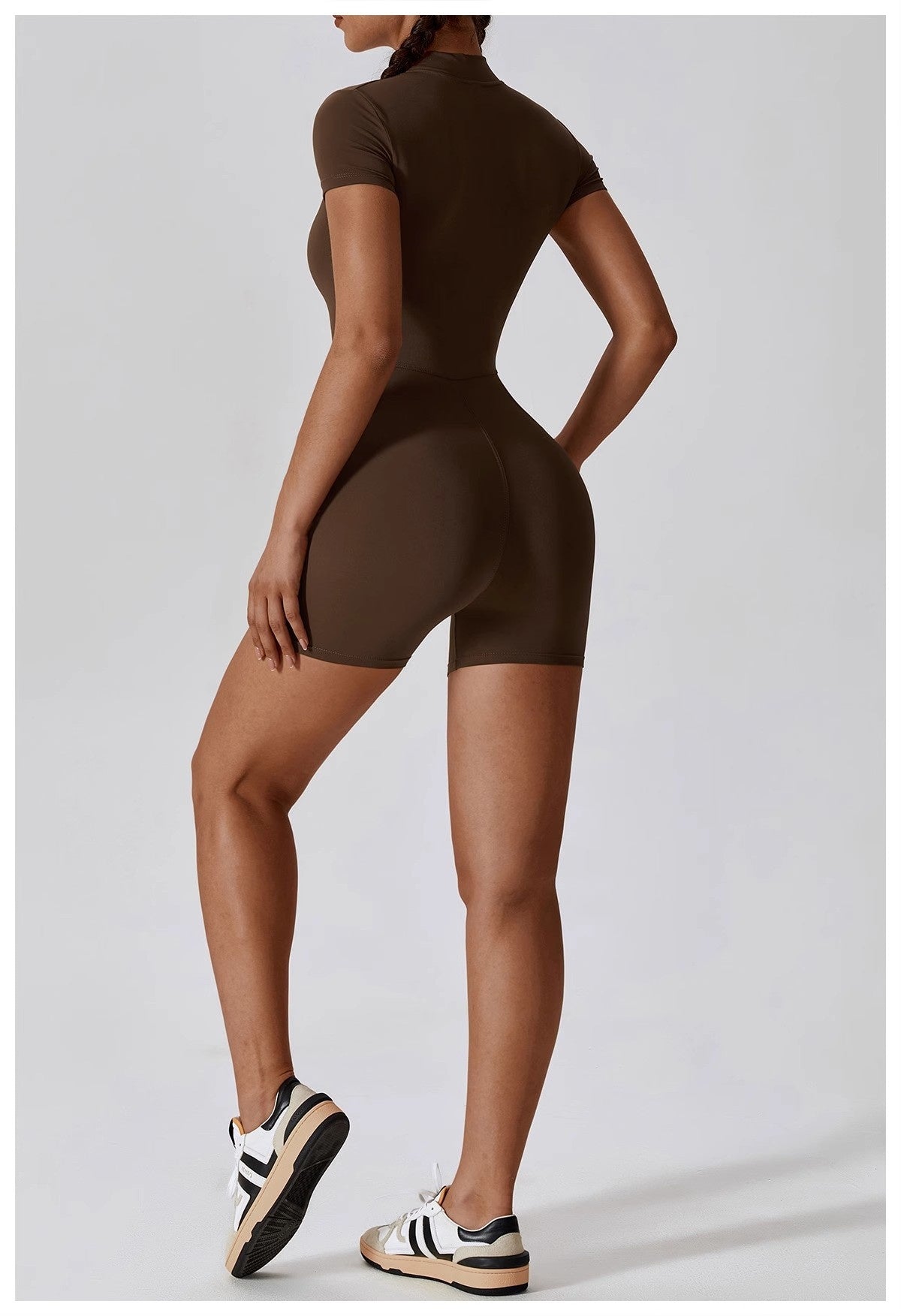 Summer Zip-Up Short Sleeve Shorts Yoga Bodysuit For Women - Dance Workout Form-Fitting One-Piece