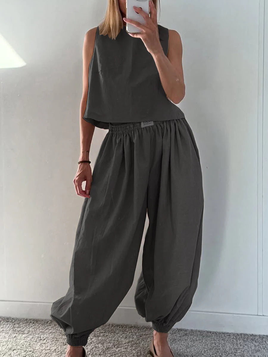Sleeveless Top Loose Trousers Women's Suit