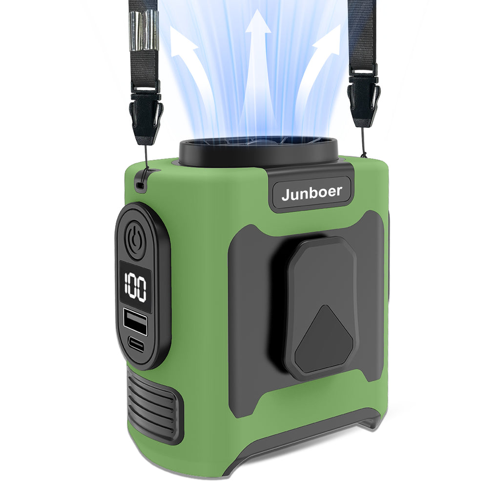 16, 000 Rpm 10000mAh Portable Waist Fan, Clamp On Wearable Belt Personal Fan, Rechargeable Battery Powered, With 5 Speed Levels And Flashlight, Suitable For Outdoor Camping And Travel Army Green