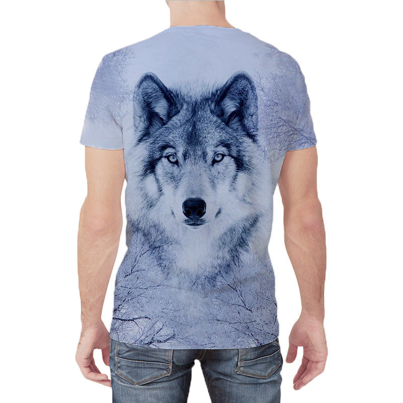 Men's Tibetan Wolf Digital Printed Short-sleeved T-shirt