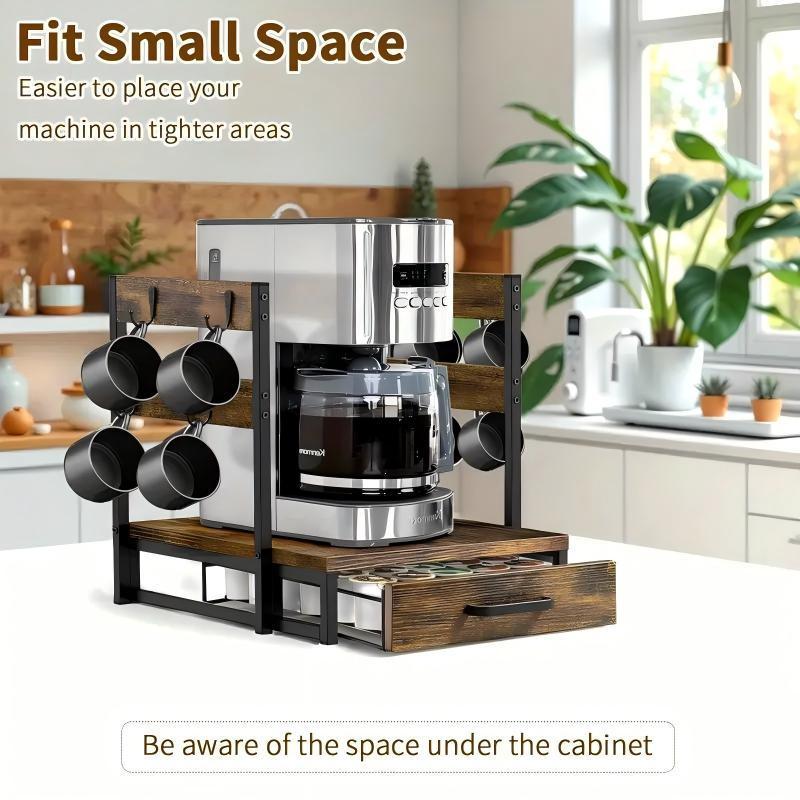 Coffee Maker Storage Rack Coffee Bean Accessories Organizer Sturdy K-Cup Storage Drawer With Cup Holder Coffee Maker Stand Kitchen And Office Countertop Storage Rack