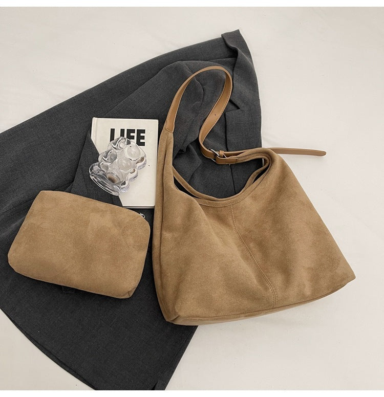 Autumn And Winter New Suede Bucket Bag Large Capacity Shoulder Underarm Tote Bag